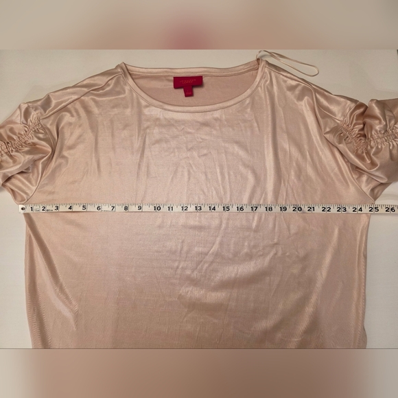 Jennifer Lopez Elegant Women's Champagne Pearl Ruched Sleeve Blouse ~ Size Large - Picture 8 of 9